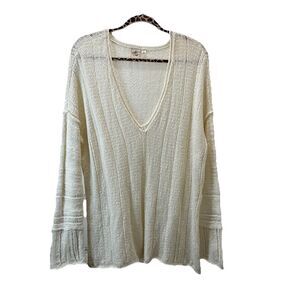 White Crow Off White Long Sleeve V Neck Soft Boho Festival Sweater Womens Size L